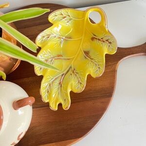 Vintage ceramic leaf bowl, fall home decor